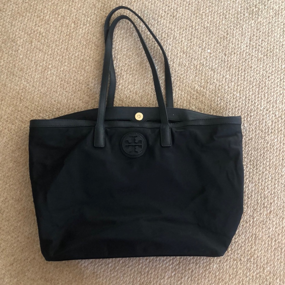 Tory Burch black nylon large tote